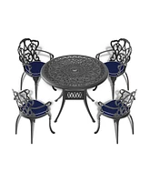 Simplie Fun 35.43-inch Cast Aluminum Patio Dining Table With Black Frame and Umbrella Hole