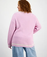 On 34th Trendy Plus Size V-Neck Tipped Sweater