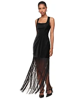 Avec Les Filles Women's Square-Neck Fringe-Trim Dress