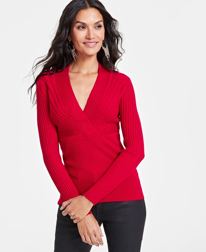 I.n.c. International Concepts Women's Ribbed Surplice Pullover Sweater