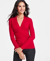 I.n.c. International Concepts Women's Ribbed Surplice Pullover Sweater