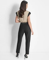 Dkny Women's Two-Tone Straight-Leg Ankle Pants