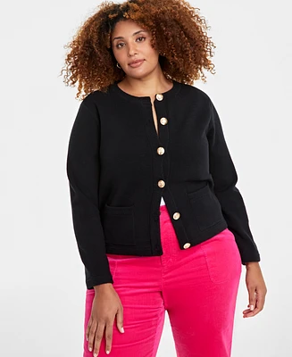 On 34th Trendy Plus Size Milano Crewneck Cardigan, Created for Macy's
