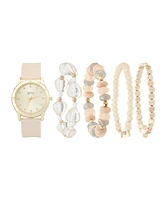 American Exchange Women's Matte Beige Silicone Strap Analog Watch 38mm with Stackable Bracelets Gift Set