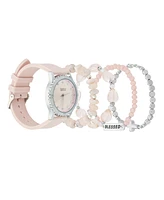 American Exchange Women's Matte Light Pink Silicone Strap Analog Watch 38mm with Stackable Bracelets Gift Set