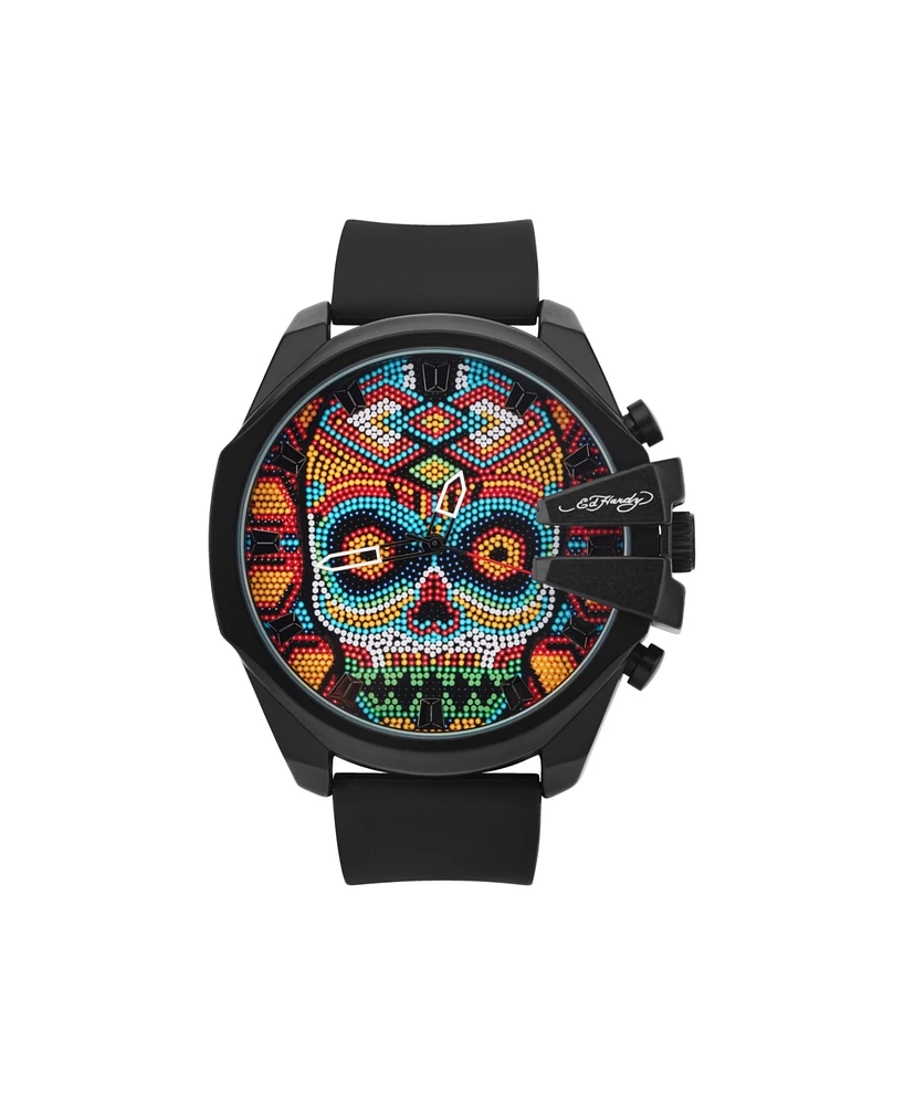 Ed Hardy Men's Matte Black Silicone Strap Analog Watch 53mm