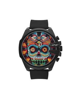 Ed Hardy Men's Matte Black Silicone Strap Analog Watch 53mm