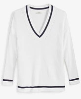 On 34th Women's V-Neck Tipped Sweater, Created for Macy's