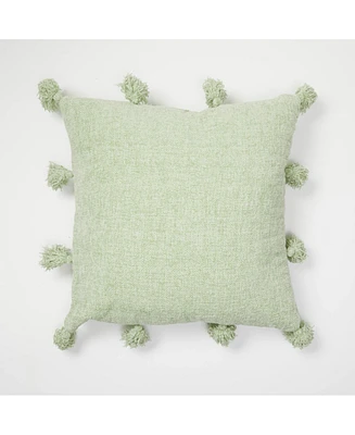 Dormify Knit Tassel Throw Pillow, Safe Green, Square Shape, Stuffed 20 x 20, Dorm Room Accent & Decor, or Bedroom Essential