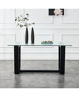 Glass Dining Table Large Modern Minimalist Rectangular for 6