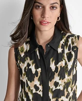 Dkny Women's Printed Sleeveless Button-Front Blouse