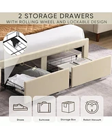 Streamdale Furniture Upholstered Queen Bed Frame with Storage & Usb Charging