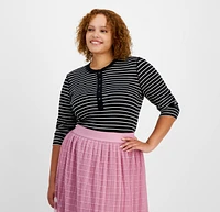 On 34th Plus Size Ribbed Long-Sleeve Henley Top, Created for Macy's