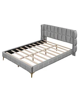 Streamdale Furniture Elegant Velvet Upholstered Platform Bed, Queen Size, Gray