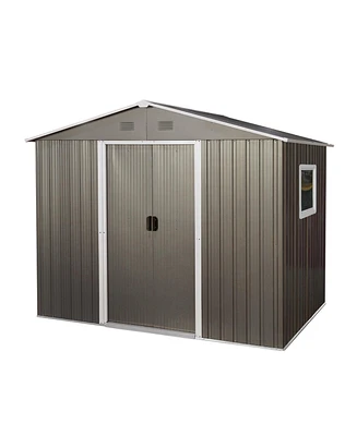 Simplie Fun 8ft x 6ft Outdoor Metal Storage Shed with Window Grey(W540S00016)