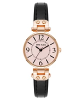 Anne Klein Women's Quartz Black Essential Leather and Rose Gold-Tone Alloy Metal Strap Watch, 26mm