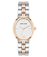 Anne Klein Women's Quartz Minimalist Oval Silver-Tone and Rose Gold-Tone Alloy Metal Bracelet Watch, 26mm - Silver-Tone/Rose Gold