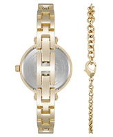 Anne Klein Women's Quartz Round Abalone Gemstone Gold-Tone Alloy Metal Bangle Watch Set, 30mm - Blue/Green/Gold