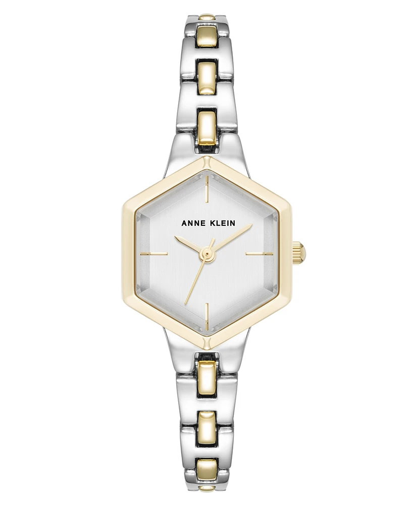 Anne Klein Women's Quartz Petite Hexagonal Two-Tone Alloy Metal Bracelet Watch, 21mm - Silver-Tone/Gold