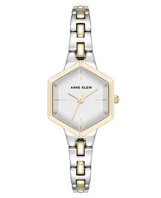 Anne Klein Women's Quartz Petite Hexagonal Two-Tone Alloy Metal Bracelet Watch, 21mm - Silver-Tone/Gold