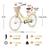 24" Steel Frame Girls Bike, 10+ Years