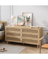 Simplie Fun Modern Rattan Dresser with 6 Drawers for Organized Storage