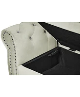 Streamdale Furniture Velvet Storage Ottoman Bench with Crystal Buckle, Solid Wood Legs, Pillow