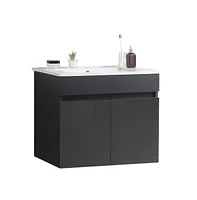 Streamdale Furniture 24" Wall-Mounted Vanity with Ceramic Sink, Soft-Close Doors, Black