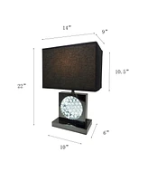 Streamdale Furniture 22"H Black Pewter Square Crystal Centerpiece With Night Light, Usb Port + Power Outlet