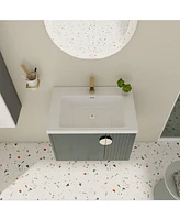Wall-Mounted Vanity with Ceramic Sink and Soft-Close Doors