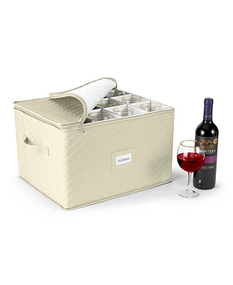 Sorbus Quilted Glassware Storage Case with Dividers - Holds 12 - Great for Protecting Wine Glasses, Champagne Flutes, Goblets