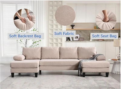 Simplie Fun U-Shaped Sofa with Oversized Seat & Double Chaise