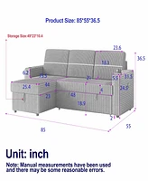 Streamdale Furniture 85" Corduroy Sofa Bed with Storage, Usb Charging, and Cup Holders