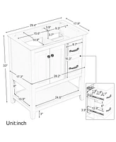 Streamdale Furniture 30" White Bathroom Vanity Cabinet Base with Multi-Functional Drawer