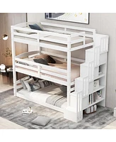 Simplie Fun Twin Size Triple Bunk Bed With Storage Staircase, Separate Design