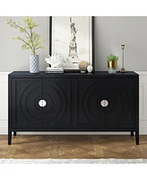 Simplie Fun Retro Sideboard Door with Circular Groove Design & Round Metal Handle for Entrance, Dining & Living Room