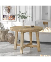 Streamdale Furniture Farmhouse Round Extendable Dining Table With 16 Leaf Wood Kitchen Table