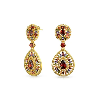 Bling Jewelry Multicolor Fashion Statement Cz Long Teardrop Dangling Statement Chandelier Earrings For Women Prom Yellow Gold Plated