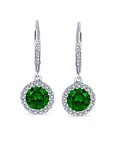 Bling Jewelry 3Ct Cubic Zirconia Round Solitaire Cz Halo Dangle Drop Lever back Earrings For Women .925 Sterling Silver