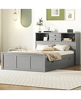 Streamdale Furniture Wood Platform Bed with Trundle, Drawers, Shelves & Usb Ports