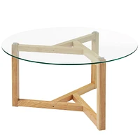 Streamdale Furniture Round Glass Coffee Table Modern Cocktail Table Easy Assembly With Tempered Glass Top & Sturdy