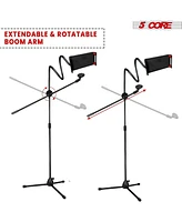 5 Core Microphone Stand 4 Pack + Phone Holder Floor Boom Mic Stand Gooseneck + Tablet Holder Collapsible Adjustable Tripod Mic Stand w Two Mic Clips +