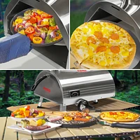 Outdoor 12" Stainless Steel Rotatable Pizza Oven with Thermometer & Carry Bag