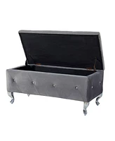 Streamdale Furniture Grey Tufted Storage Ottoman Bench With Crystal Buttons