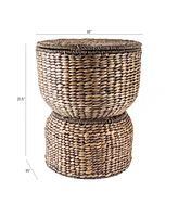 Jonathan Y Bhola 18" Hourglass Handwoven Hyacinth Storage Accent Table with Lid