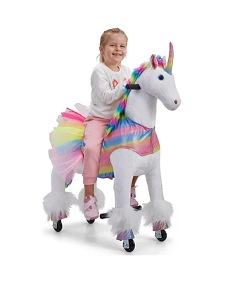 Jumbl Lil Ride on Horse, Kids Ride on Toy w/Realistic Sounds & Wheels (Rainbow)
