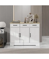 Streamdale Furniture White Farmhouse Buffet Cabinet with Drawers and Doors