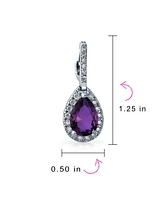 Bling Jewelry 7CT Halo Purple Cubic Zirconia Cz Formal Huggie Snap Hinge Dangle Drop Teardrop Earrings smaid Rhodium Plated