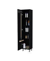 Fm Furniture Lawen Tall Storage Cabinet in melamine, Single Door, 3 Broom Hangers