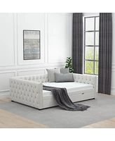 Streamdale Furniture Velvet Tufted Daybed with Trundle, Full & Twin, Bedroom/Living Room/Guest Room